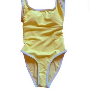 Yellow One-Piece Swimsuit with White Trim